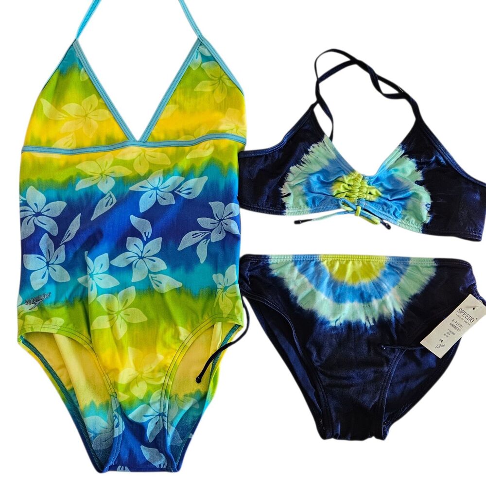 SPEEDO Swimsuits Girls Size 14 One & Two Piece Floral Tie Dyed New With Tags